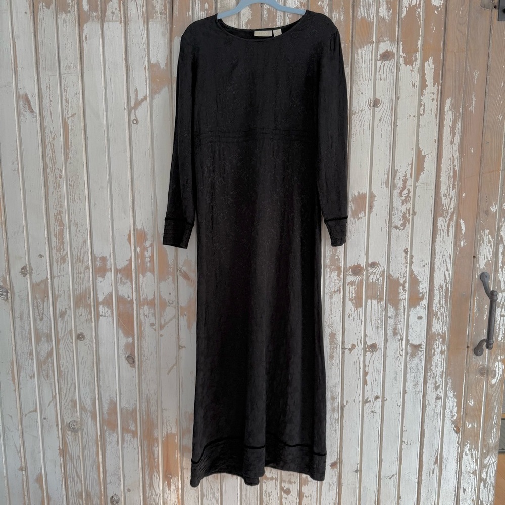J.Jill Embroidered Floral Pattern Black Long Sleeve Maxi Dress, Medium Tall